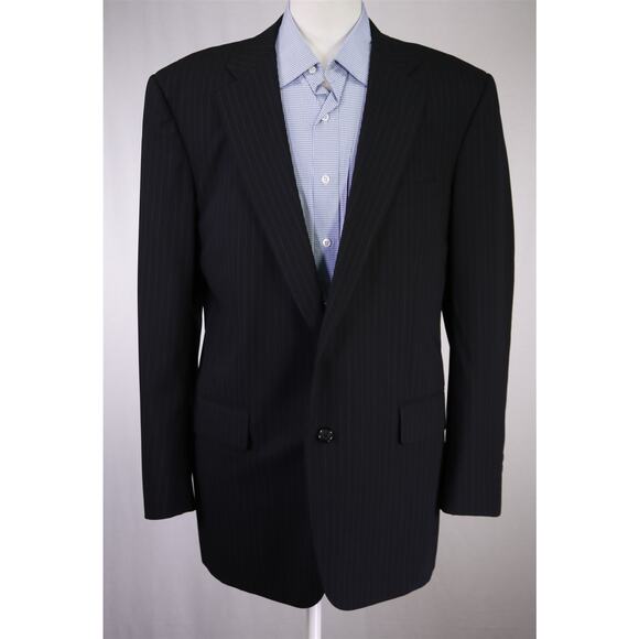 Brooks Brothers BrooksCool Black Sky Blue Pinstripe 2-Btn Suit Jacket Blazer 42L - Picture 2 of 8